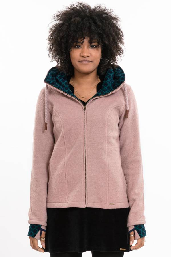 Giacca in merino Jessy, cappuccio foderato in cotone organico