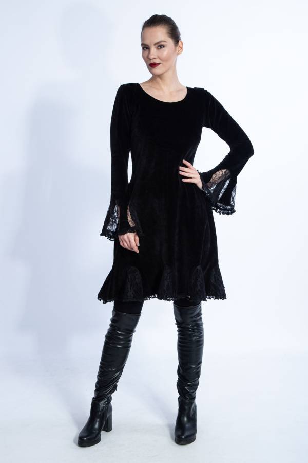 Abito Kalixa in velluto organico con pizzo