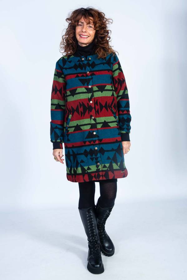 Maxi coat made from recycled wool jacquard