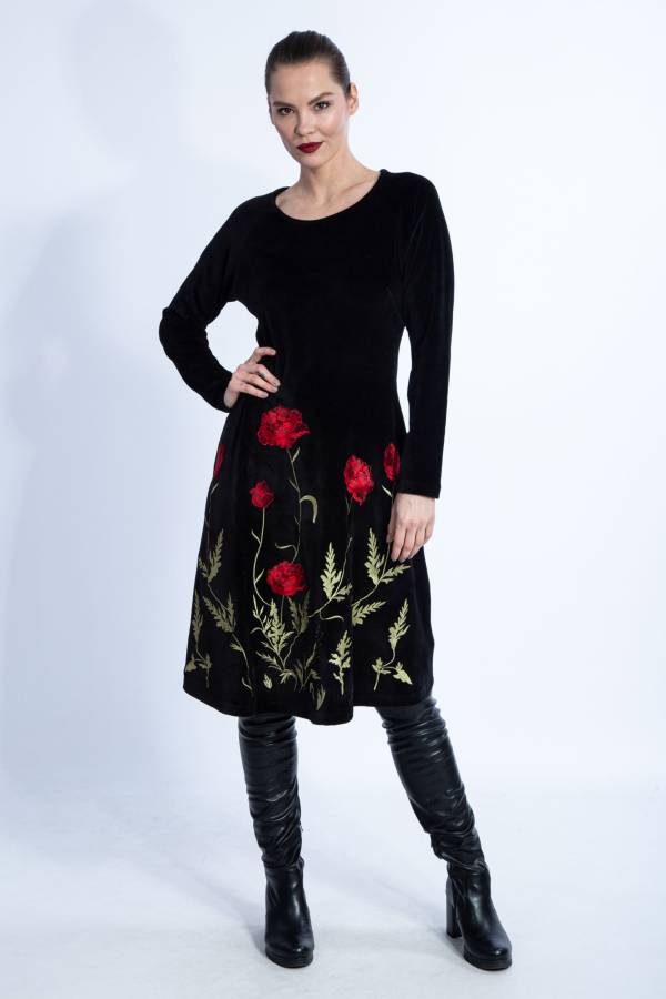 Korinna dress in organic GOTS velvet with embroidery