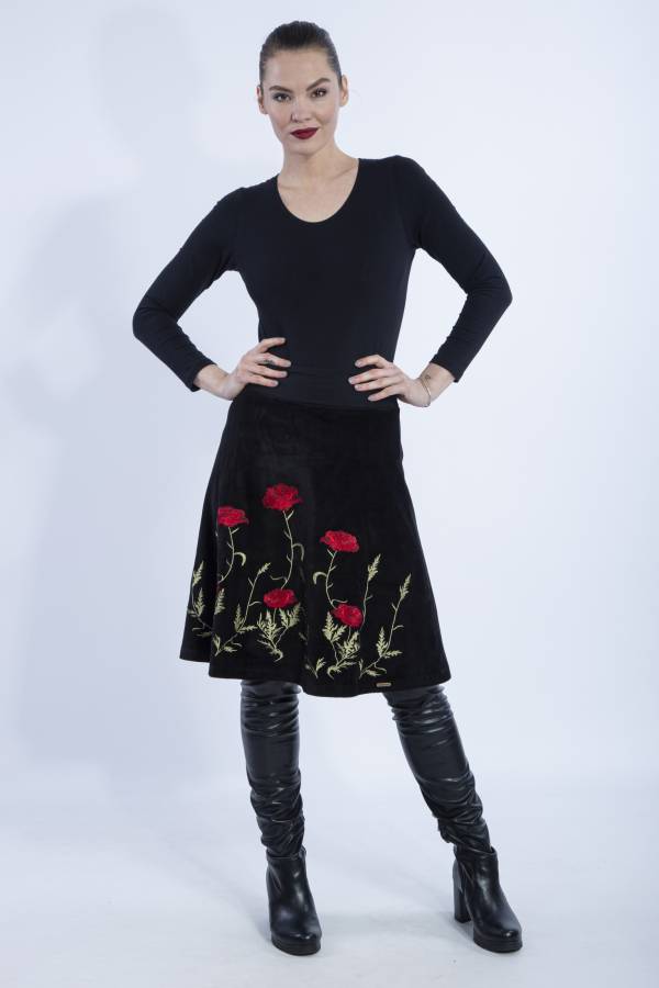 Rosi skirt in organic GOTS velvet with embroidery