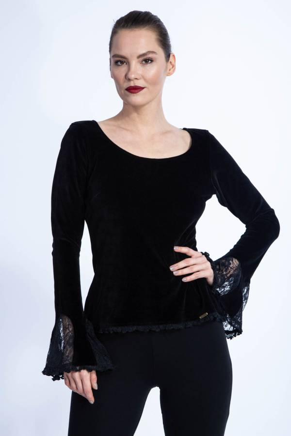 Maglia Prusilla in velluto organico con pizzo