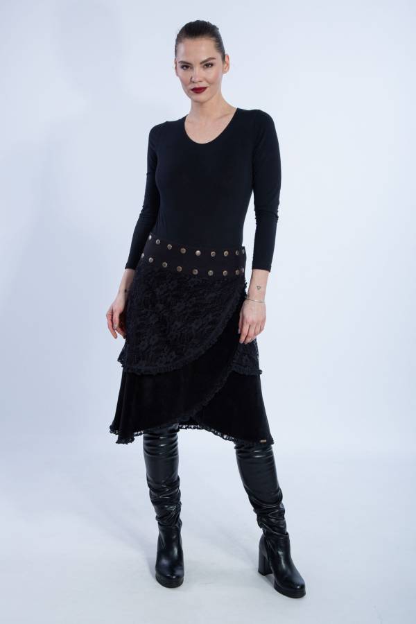 Click and Go skirt Raluca in organic velvet with lace